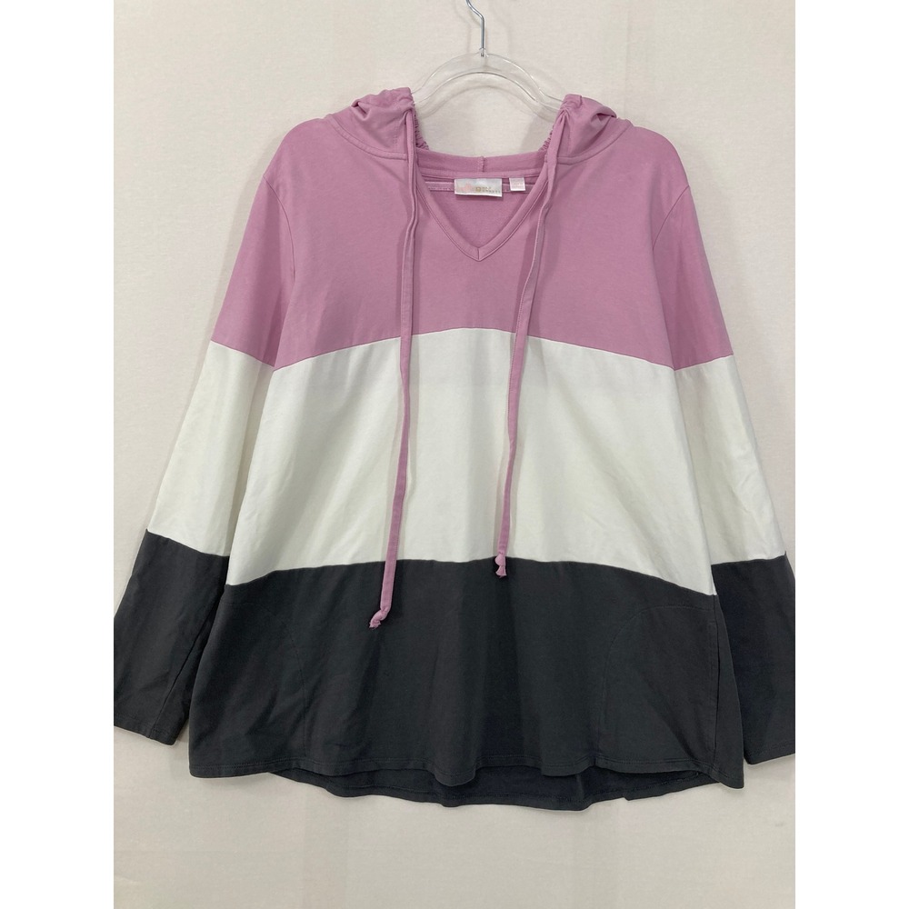 Belle by Kim Gravel Hoodie XL Pink Color-block Pockets Pullover Stretch Knit‎